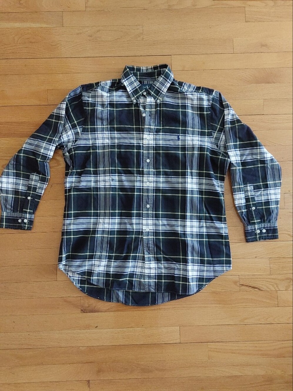 Ralph Lauren Navy and White Plaid Cotton Button-Down Shirt